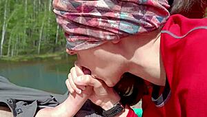 this real amateur couple is doing an outdoor blowjob in the park, it's so hot