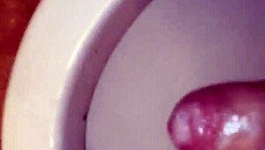 pouring blue soap on dick while pissing in underwear