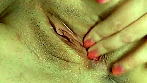 Amateur brunette fingers her tight pink pussy in stockings