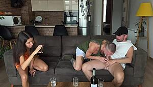 hot girl seduces gay couple for bareback threesome in wild session part 1