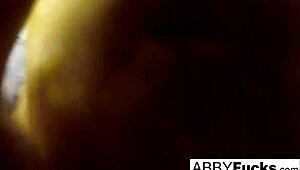 I watch Abigail mac carve a pumpkin before she plays with her big tits and pussy.