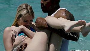 Black man gives blonde milf a blowjob and creampie