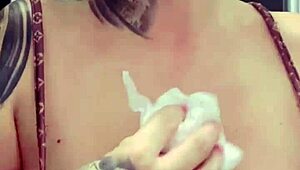 I got all wet on the gym stairs, ran to the bathroom to dry my dripping pussy and natural tits in sheer clothes!