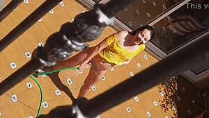 hey, caught my hot neighbor peeing on my landlord's wife from balcony! 👀