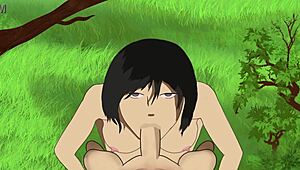 Mikasa enjoys a lovely weather while giving a blowjob and get cumshots on her face aot 😊