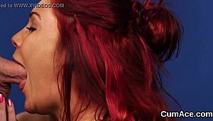 Foxy Peach Gulps Cum In Blowbang Facial Bukkake POV