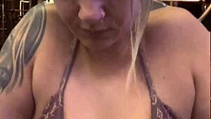 I got all wet on the gym stairs, ran to the bathroom to dry my dripping pussy and natural tits in sheer clothes!