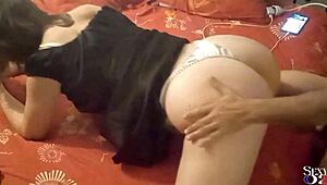 European amateur in satin dress gives a deepthroat blowjob in 2083