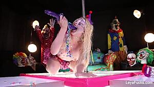 i'm leya falcon, a blonde babe dildoing my pussy with big tits bouncing