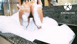 taking a relaxing bath in the bathtub.