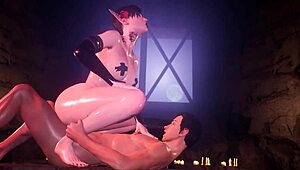 late night with a vampire, sucking big tits and assfucking in 3d hentai