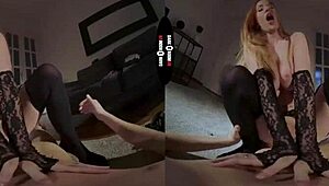 Redhead In Stockings Blows Big Cock In Dark Room