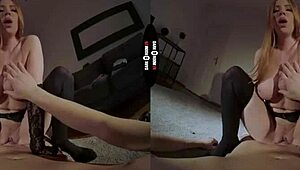Redhead In Stockings Blows Big Cock In Dark Room