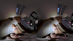 Redhead In Stockings Blows Big Cock In Dark Room