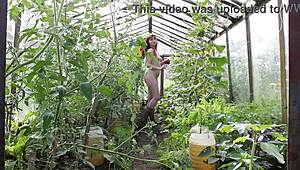 Naked In The Greenhouse With Shaved Pussy On Display!