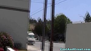 redhead petite ginger babe gets bent over for outdoor public banging