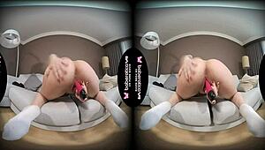 why is this solo blonde cock teaser masturbating in vr?