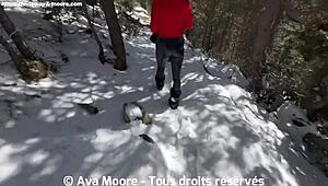 Pretty brunette gets her pussy demolished by huge cock in snow 😈