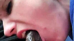 Street Whore Swallows Huge Black Cock in Car