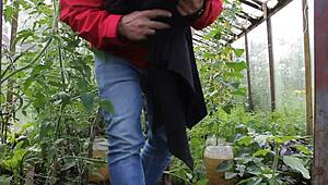 Naked In The Greenhouse With Shaved Pussy On Display!