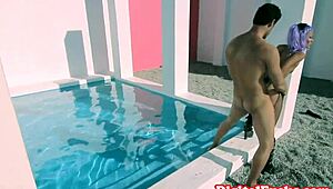 Asian cosplayer in stockings gets doggystyled