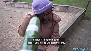 Public Agent Ale Danger Demonstrates Deepthroat Skills Outdoors