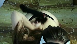 Catwoman sucks big cock then gets fucked doggystyle