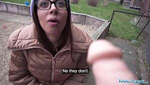 Public Agent Ale Danger Demonstrates Deepthroat Skills Outdoors