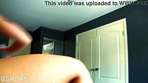 amateur couple fucks sexy brunette american girl in missionary, bent over, and riding positions with cum on ass