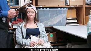 Cute Teen Caught Stealing and Screwed Hard by Horny Guard