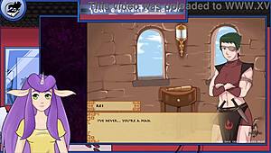 avatar game guard gives a sexy blowjob to the muscular trainer