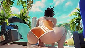 Overwatch Tracer rides cock on the beach 🌊