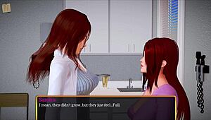 Exploring my new family in this game with redhead and brunette characters featuring small tits and big ass