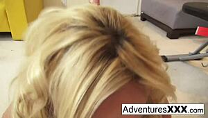 Blonde pornstar Victoria White gets intense blowjob and fucking during workout.