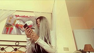 The housewife uses her nylon feet to tease and please