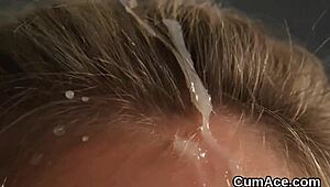 Horny beauty, take this cumshot all over your face and eat it!