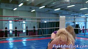 Hey, these wrestling babes are licking and fingering each other so hot