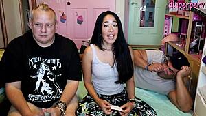 behind the scenes, a kinky diaper fetish guy answers random sex questions with a twist