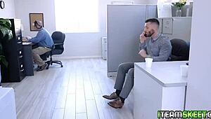 Lena Paul Kneels in Office Stockings for Blowjob on Mike Mancini's Thick Cock, Bent Over for Facial