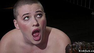 I dominate shaved lesbian slave in bondage anal lezdom session