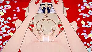 Barbara from genshin impact receives a very special gift in this intriguing scene.