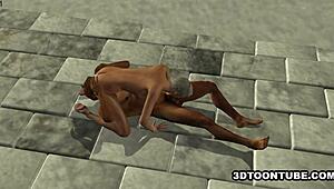 3d cartoon babe does a 69 before having some hot sex outdoors