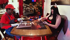 jane plays magic 7 with lord of the rings cosplay at desk