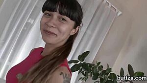 Gorgeous semi-nude slender chick gets rode in her spread asshole