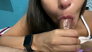 Babe deepthroats and fucks after party