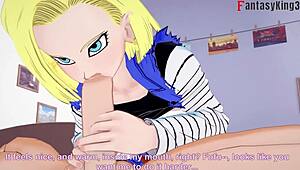 Android 18 and Gohan caught by Bulma in wild fantasy action.
