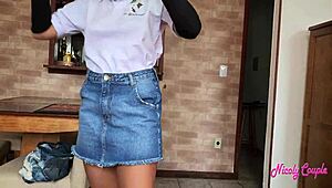 The latina amateur with natural tits gets a huge cumshot after class