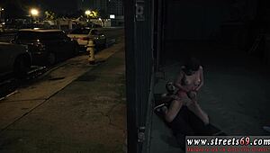 White-haired teen bound by chubby guys