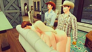 Rural cowgirls saved by horny cowboys in a bareback group romp parody of Straightback Mountain