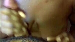 Horny black busty mature woman subtly sucks on her knees for pov pleasure.